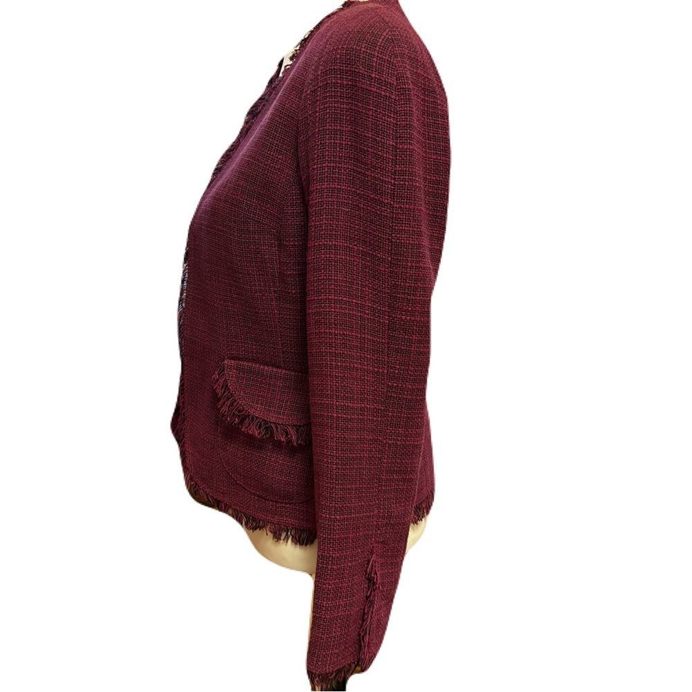 Anne Klein Raspberry & Black Fringe Tweed Blazer | Size 2P | EUC - Picture 9 of 11
